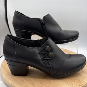 Clarks Collection Emslie Warren Black Leather Ankle Bootie Shootie Women Size 9
